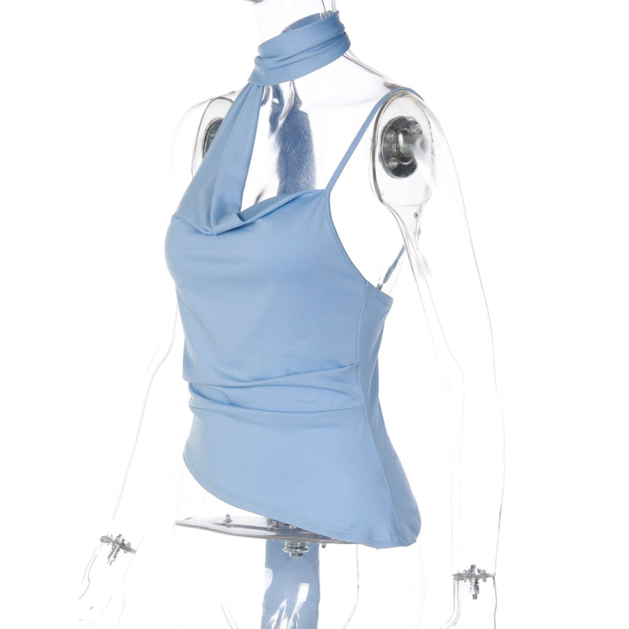 Asymmetrical Neckline Ruched Cami Apparel and Accessories