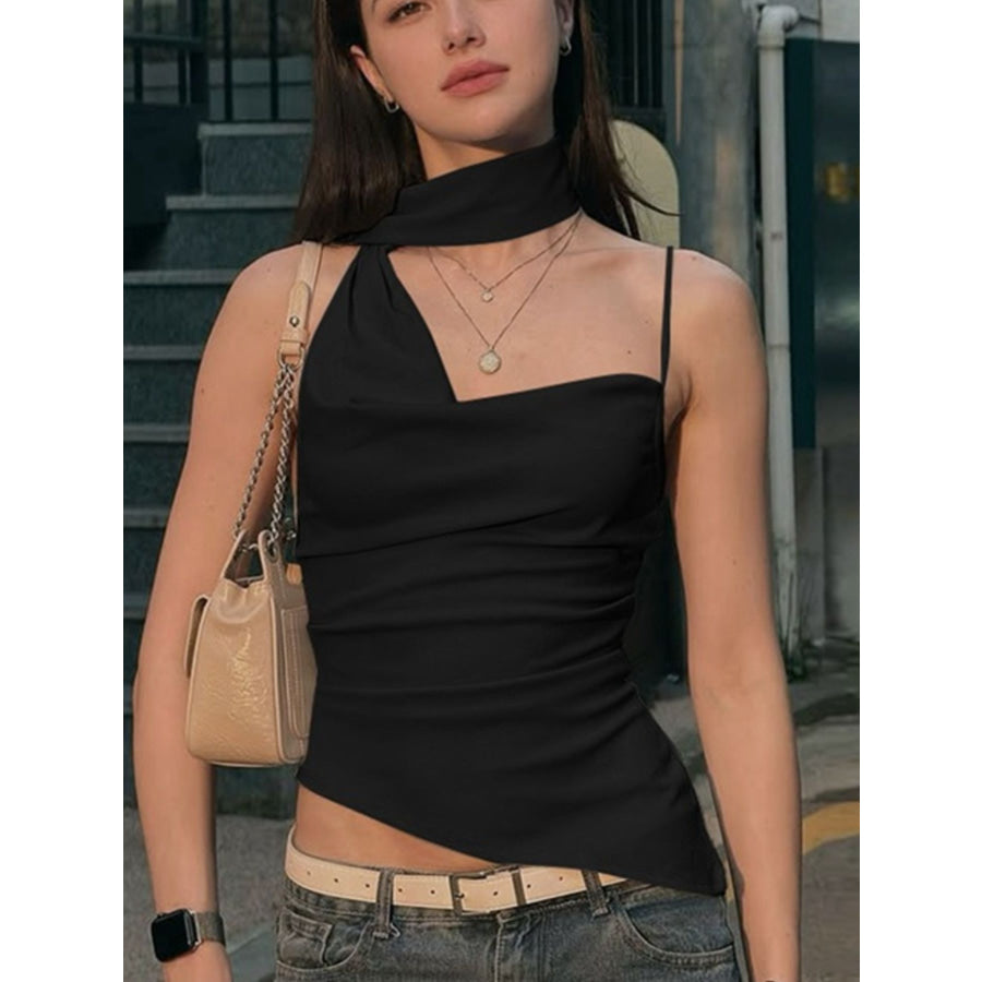 Asymmetrical Neckline Ruched Cami Apparel and Accessories