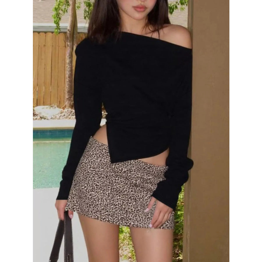 Asymmetrical Off-Shoulder Long Sleeve T-Shirt Apparel and Accessories
