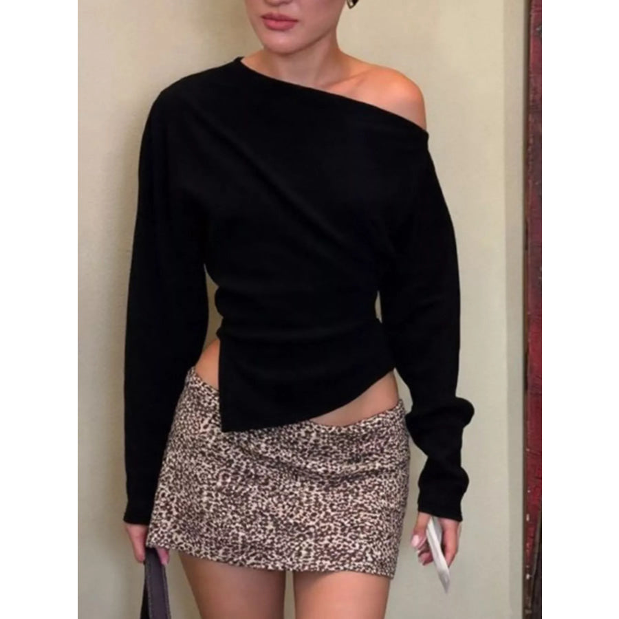 Asymmetrical Off-Shoulder Long Sleeve T-Shirt Apparel and Accessories