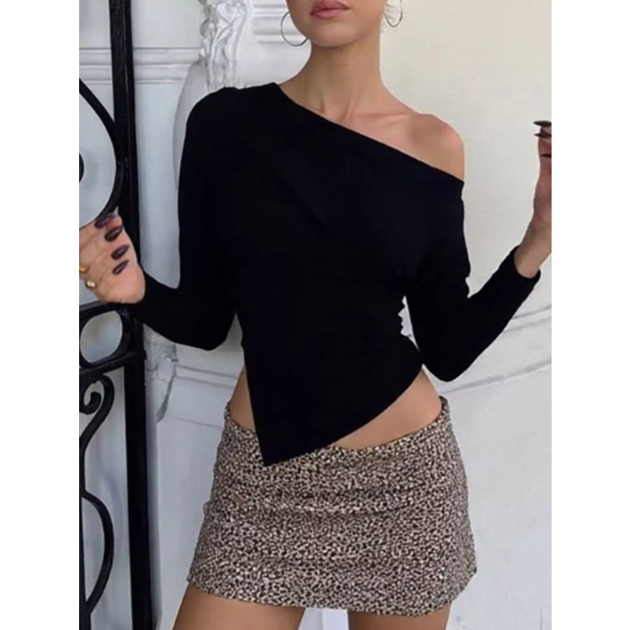 Asymmetrical Off-Shoulder Long Sleeve T-Shirt Apparel and Accessories