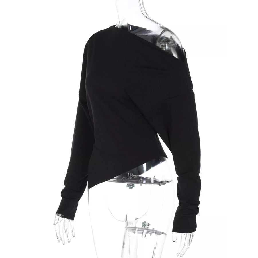 Asymmetrical Off-Shoulder Long Sleeve T-Shirt Apparel and Accessories