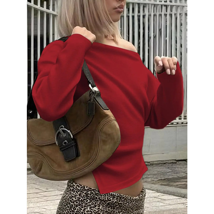 Asymmetrical Off-Shoulder Long Sleeve T-Shirt Apparel and Accessories