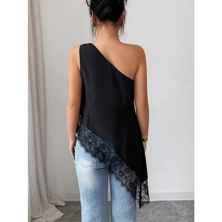Asymmetrical One-Shoulder Lace Trim Cami Apparel and Accessories