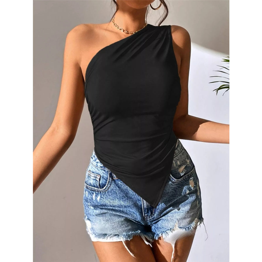 Asymmetrical One-Shoulder Ruched Tank Apparel and Accessories