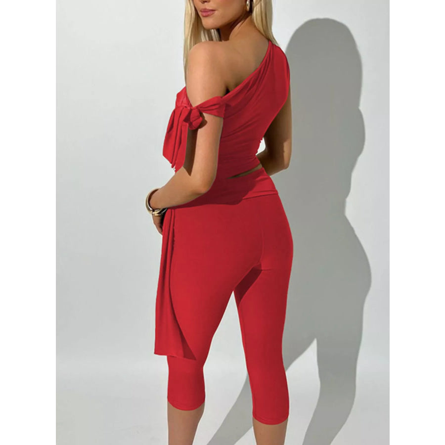 Asymmetrical One-Shoulder Top and Capris Set Apparel and Accessories