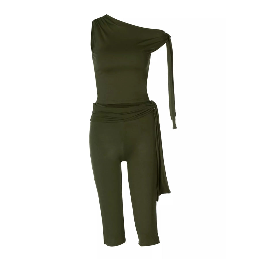 Asymmetrical One-Shoulder Top and Capris Set Apparel and Accessories
