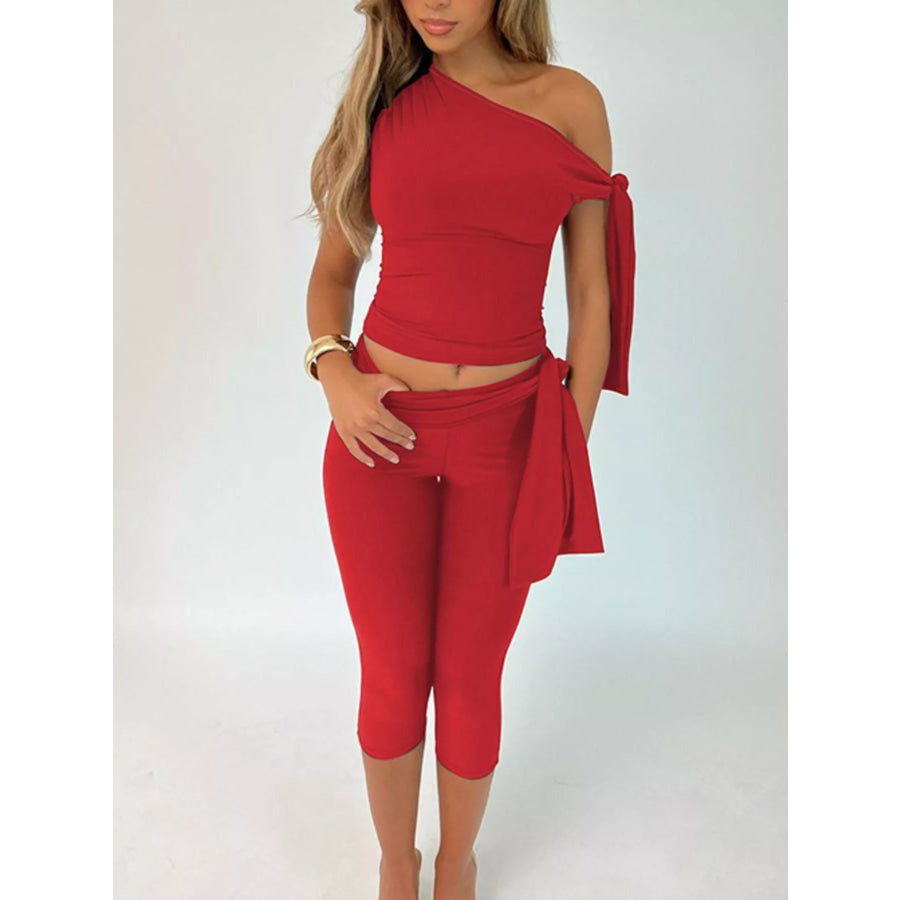 Asymmetrical One-Shoulder Top and Capris Set Apparel and Accessories