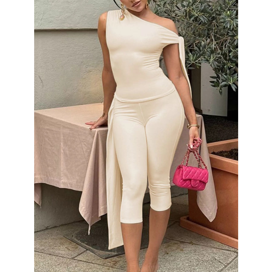 Asymmetrical One-Shoulder Top and Capris Set Apparel and Accessories