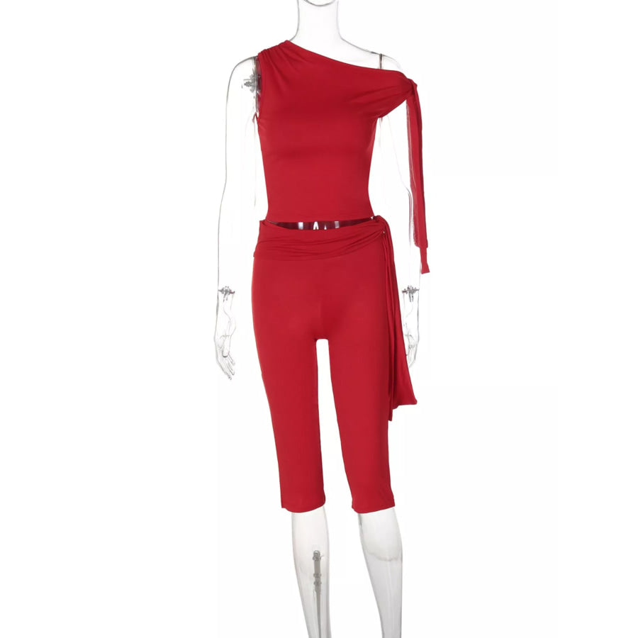 Asymmetrical One-Shoulder Top and Capris Set Apparel and Accessories