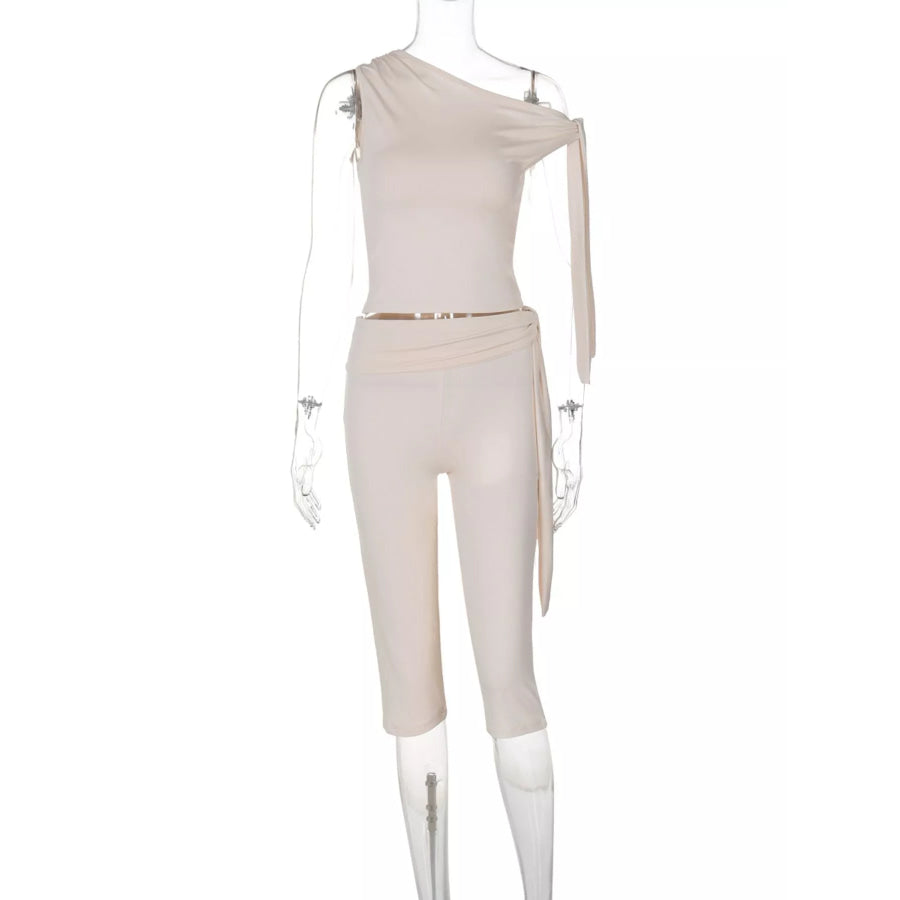 Asymmetrical One-Shoulder Top and Capris Set Apparel and Accessories