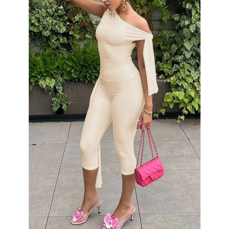 Asymmetrical One-Shoulder Top and Capris Set Apparel and Accessories