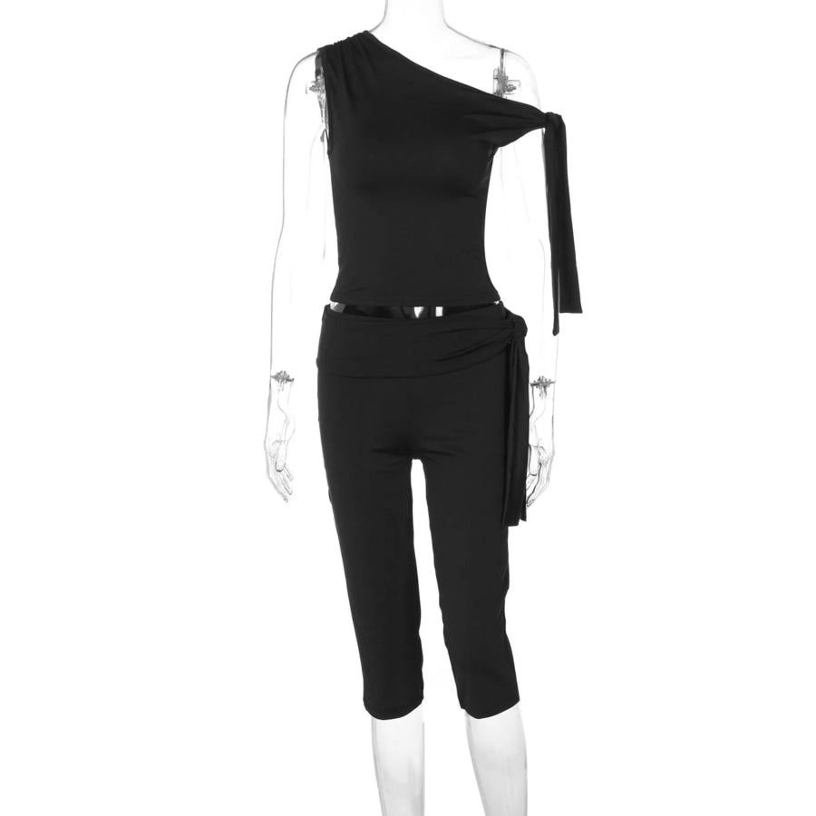 Asymmetrical One-Shoulder Top and Capris Set Apparel and Accessories
