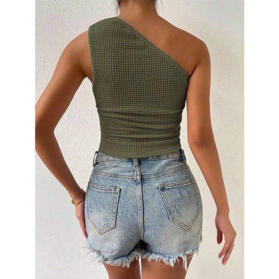 Asymmetrical One-Shoulder Waffle Knit Tank Apparel and Accessories