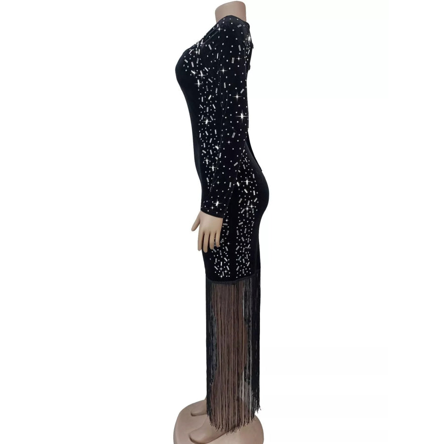Asymmetrical Rhinestone Fringe Dress Apparel and Accessories