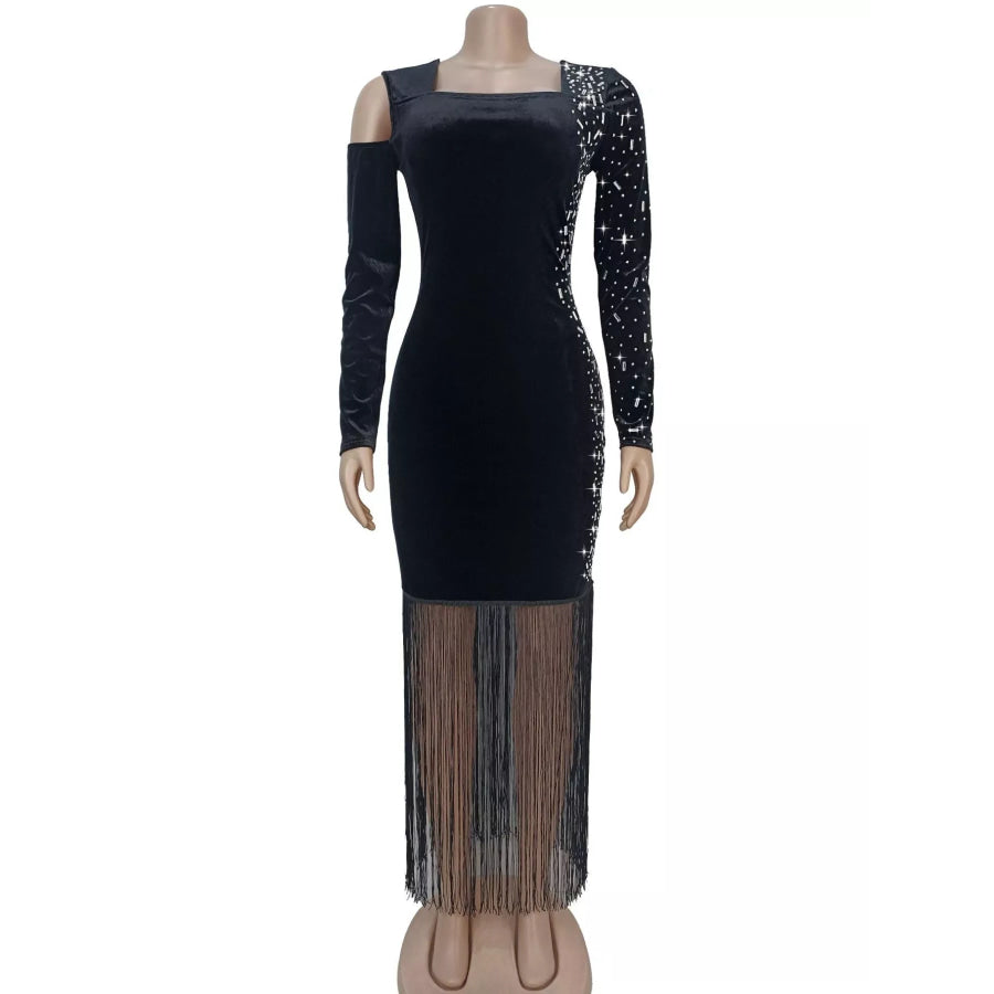 Asymmetrical Rhinestone Fringe Dress Apparel and Accessories