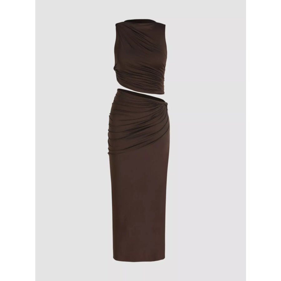 Asymmetrical Ruched Knit Top and Skirt Set Apparel and Accessories