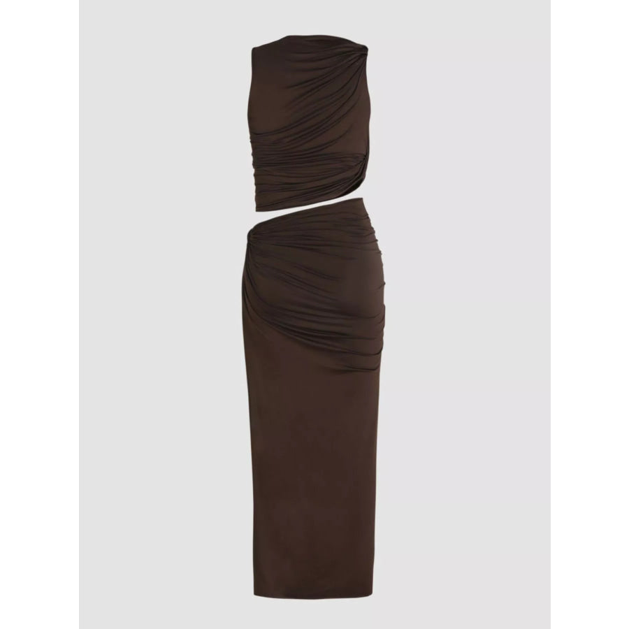 Asymmetrical Ruched Knit Top and Skirt Set Apparel and Accessories