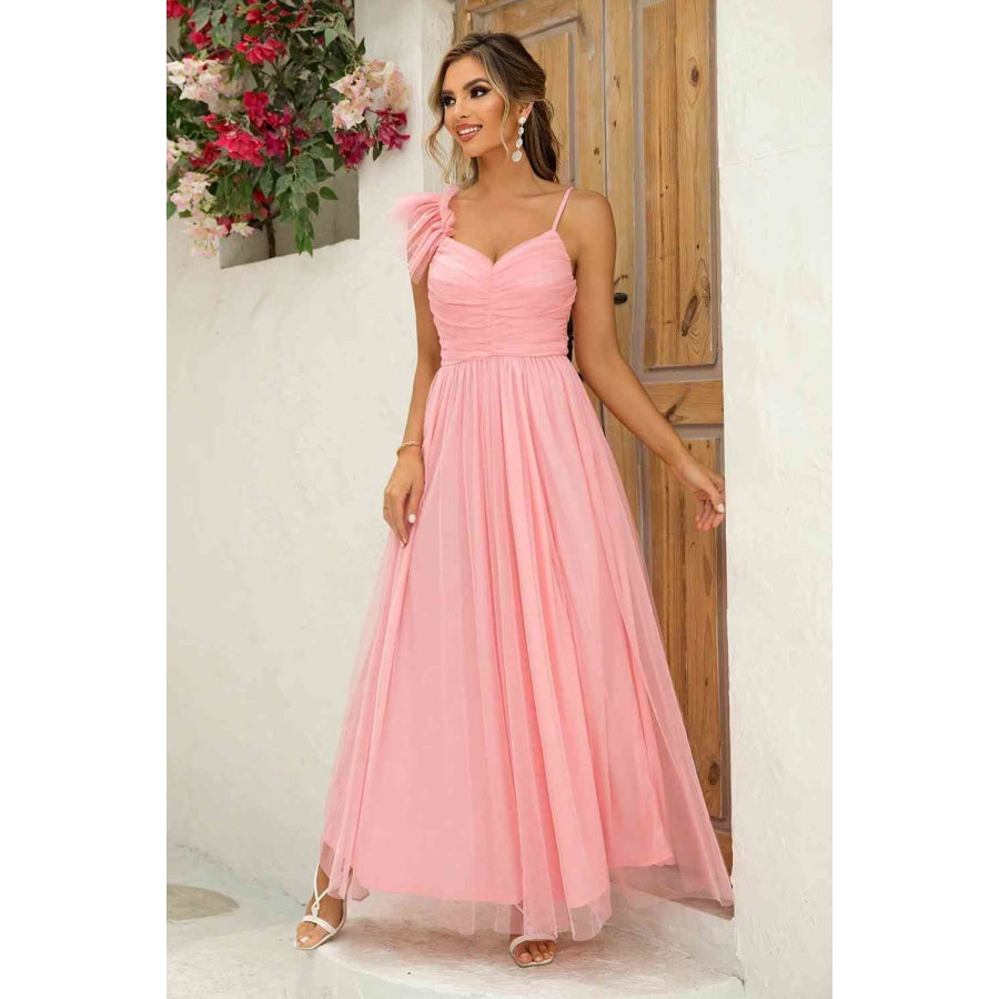 Asymmetrical Ruched Slit Dress Blush Pink / XS