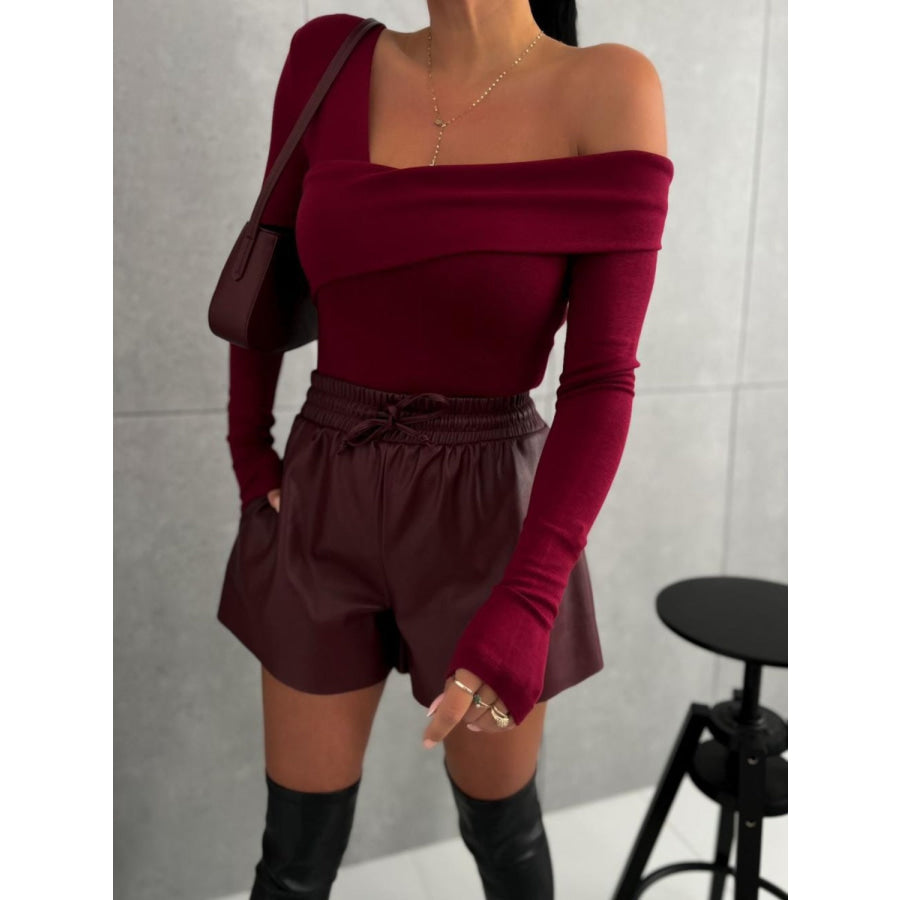Asymmetrical Single Shoulder Long Sleeve T-Shirt Apparel and Accessories