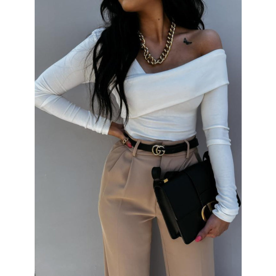 Asymmetrical Single Shoulder Long Sleeve T-Shirt Apparel and Accessories