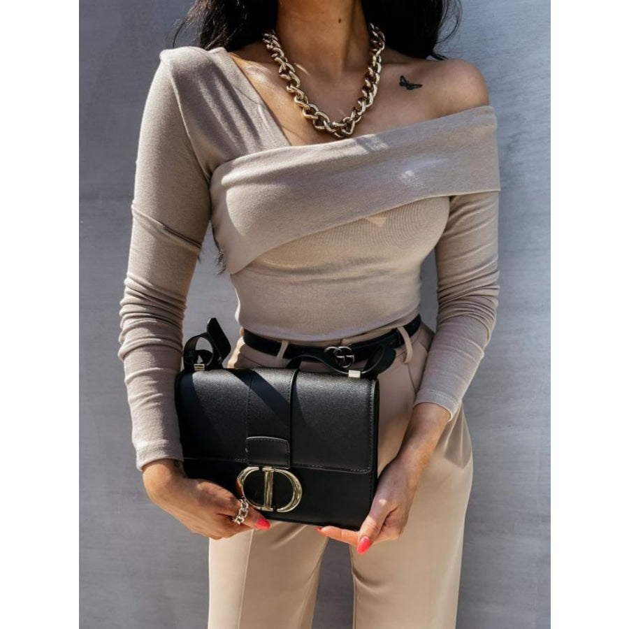 Asymmetrical Single Shoulder Long Sleeve T-Shirt Dust Storm / S Apparel and Accessories