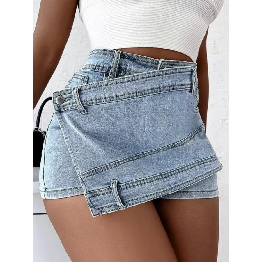 Asymmetrical Wrap Denim Shorts Apparel and Accessories