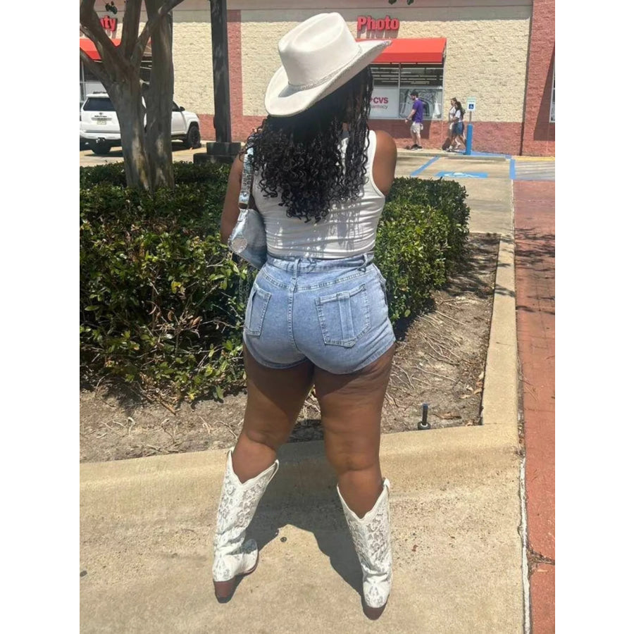 Asymmetrical Wrap Denim Shorts Apparel and Accessories