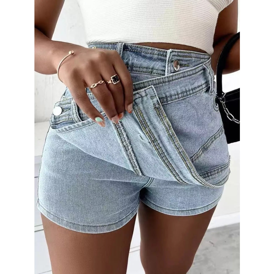 Asymmetrical Wrap Denim Shorts Apparel and Accessories