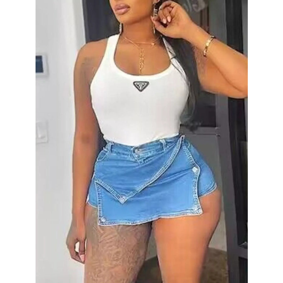 Asymmetrical Wrap Denim Skort Apparel and Accessories