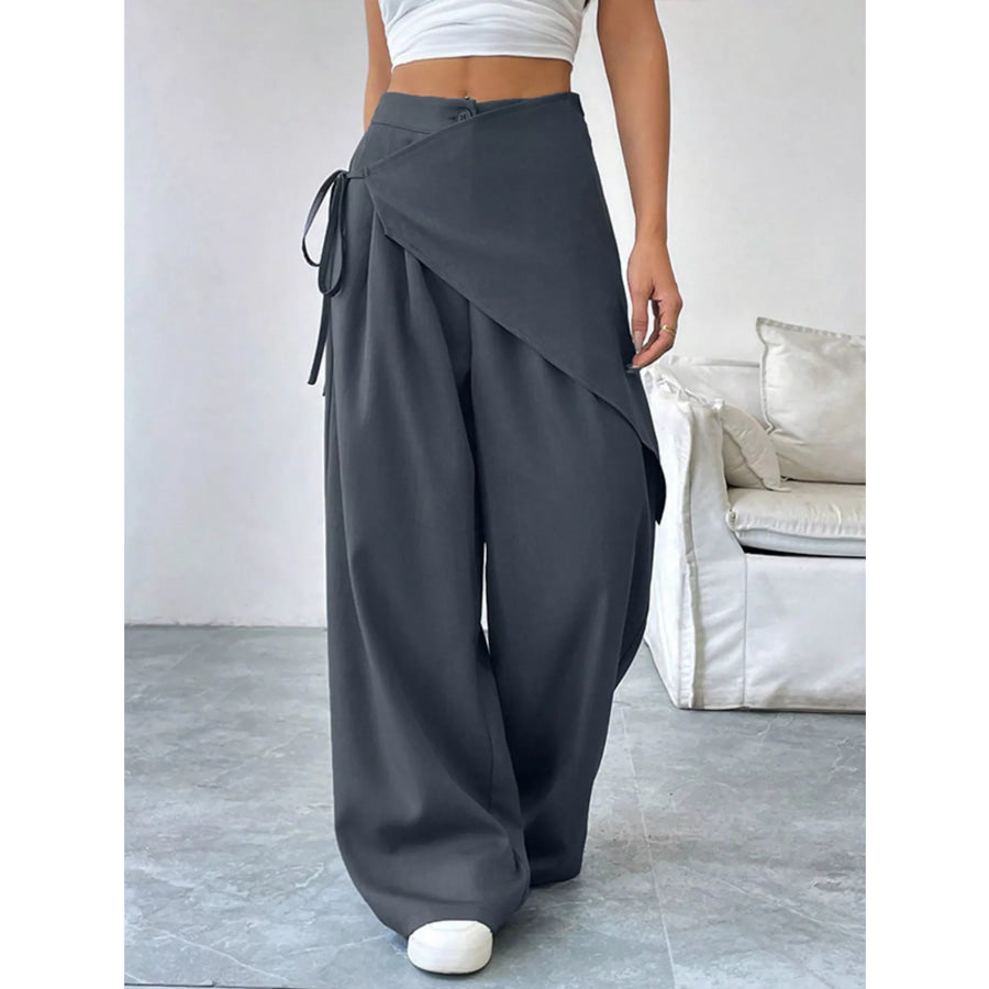 Asymmetrical Wrap Wide-Leg Pants Gray / S Apparel and Accessories