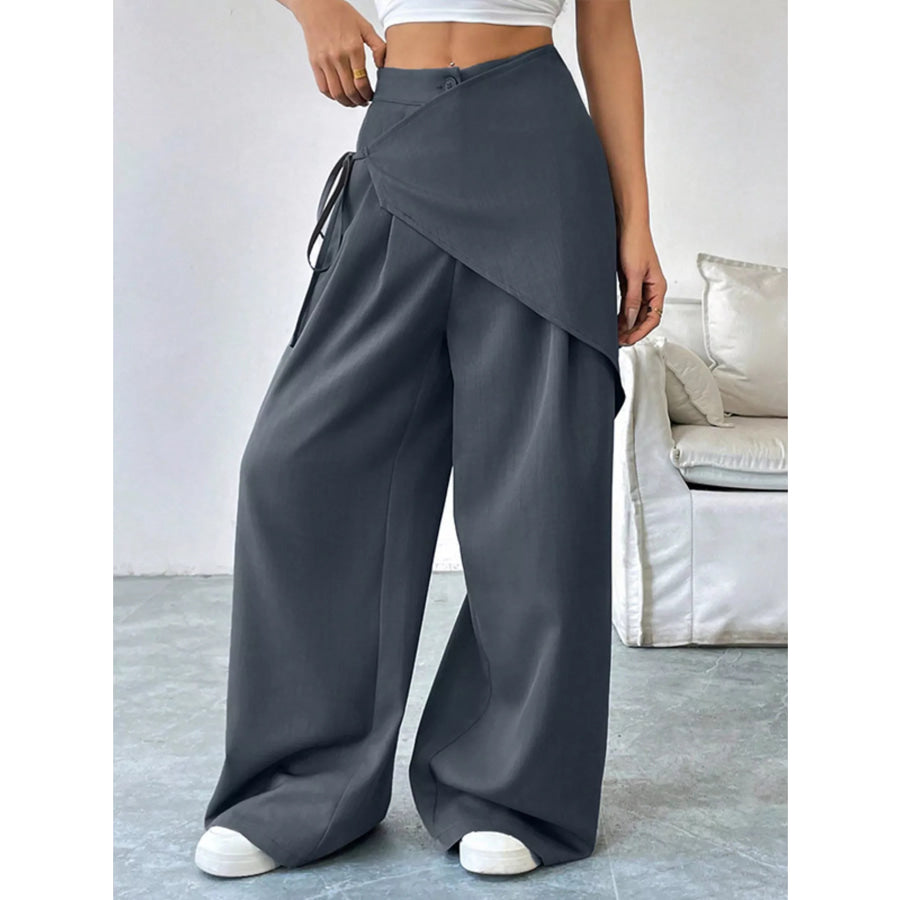 Asymmetrical Wrap Wide-Leg Pants Gray / S Apparel and Accessories