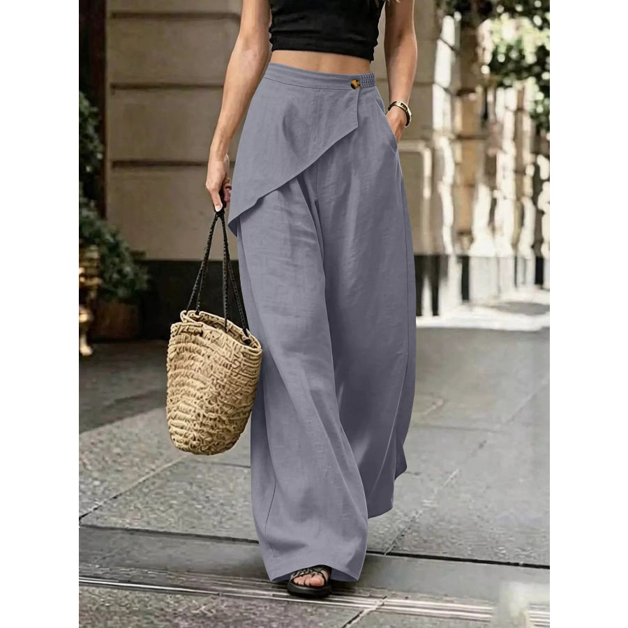 Asymmetrical Wrap Wide-Leg Pants Gray / S Apparel and Accessories
