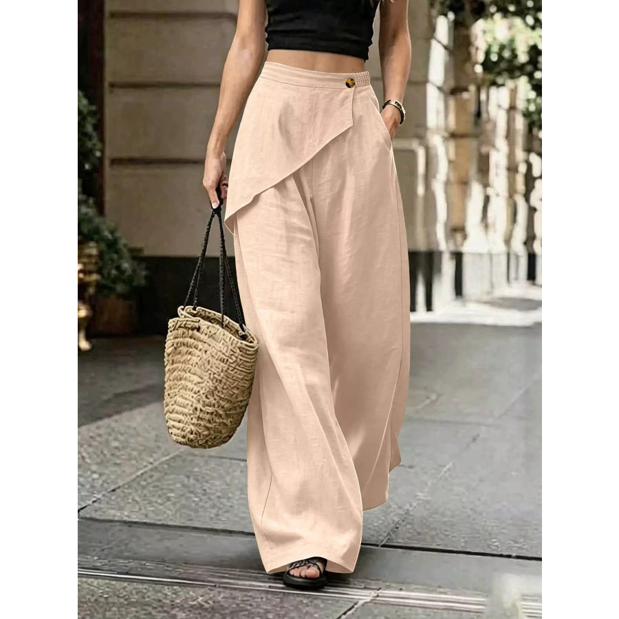 Asymmetrical Wrap Wide-Leg Pants Tan / S Apparel and Accessories