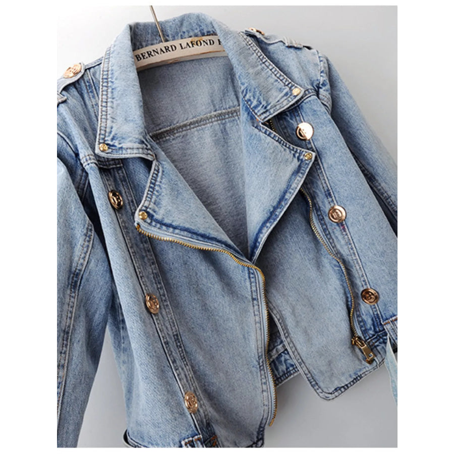 Asymmetrical Zip Denim Jacket Apparel and Accessories