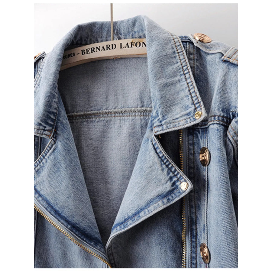 Asymmetrical Zip Denim Jacket Apparel and Accessories