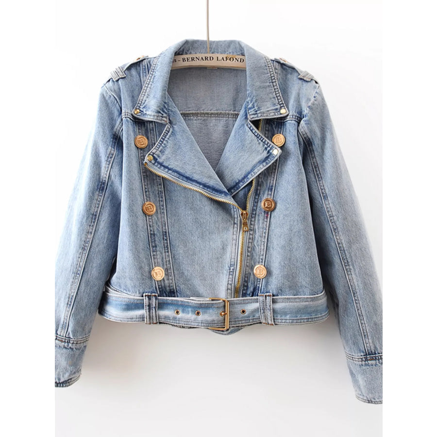 Asymmetrical Zip Denim Jacket Apparel and Accessories