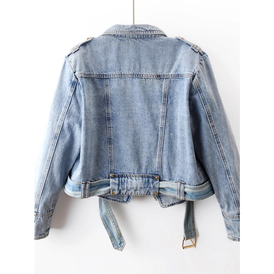 Asymmetrical Zip Denim Jacket Apparel and Accessories