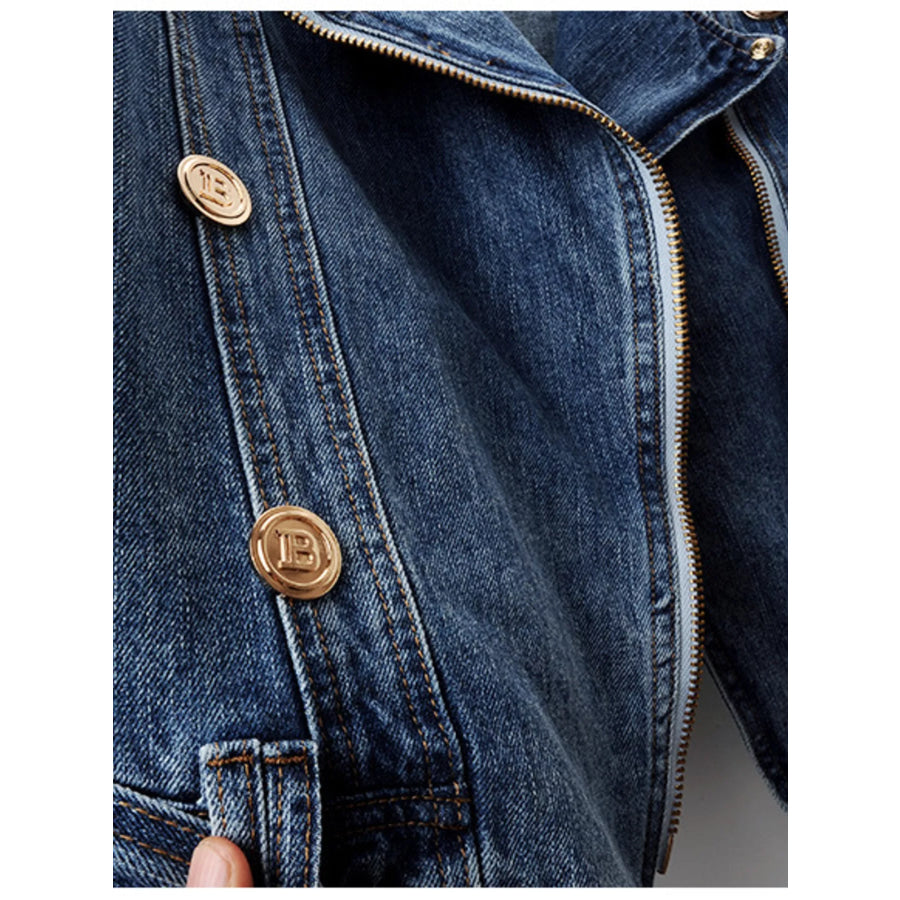 Asymmetrical Zip Denim Jacket Apparel and Accessories