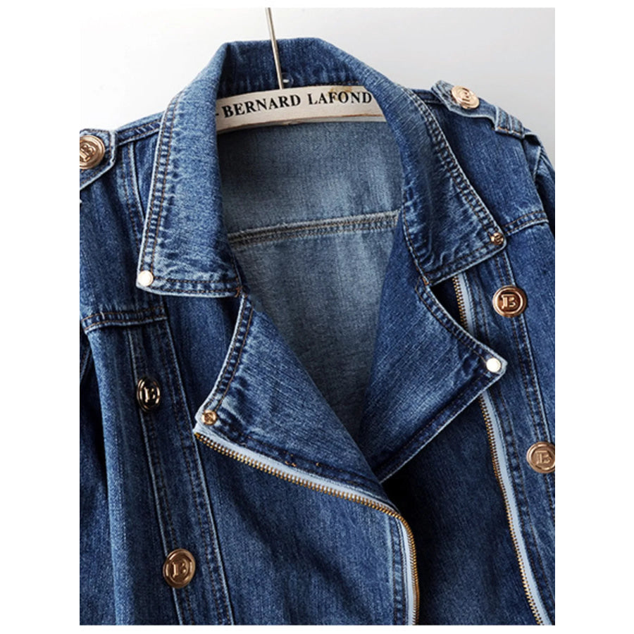 Asymmetrical Zip Denim Jacket Apparel and Accessories