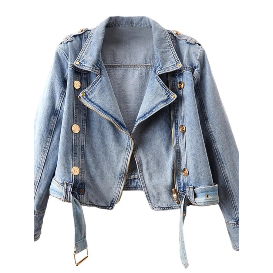 Asymmetrical Zip Denim Jacket Light / S Apparel and Accessories