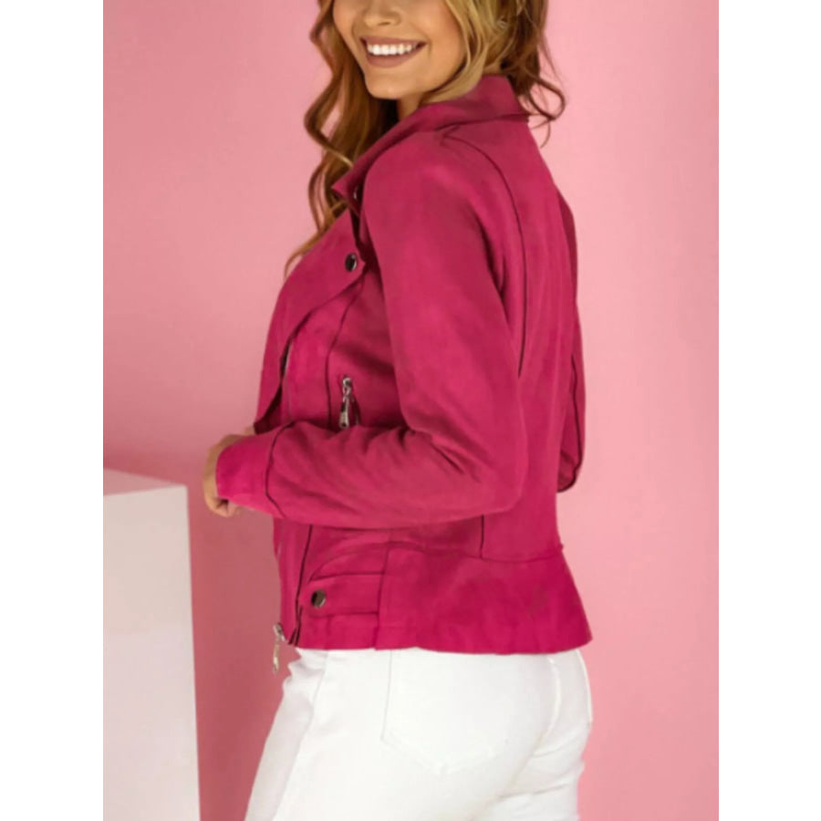 Asymmetrical Zip Long Sleeve Jacket Apparel and Accessories