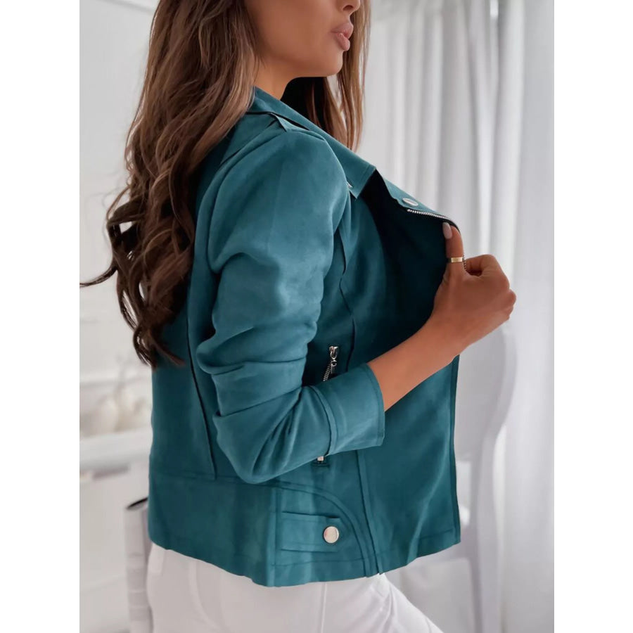 Asymmetrical Zip Long Sleeve Jacket Apparel and Accessories