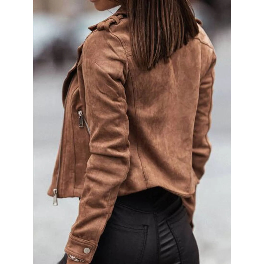 Asymmetrical Zipper Long Sleeve Jacket Apparel and Accessories