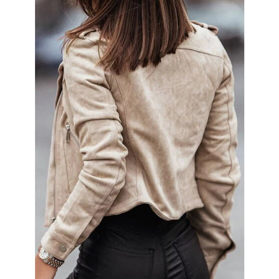Asymmetrical Zipper Long Sleeve Jacket Apparel and Accessories