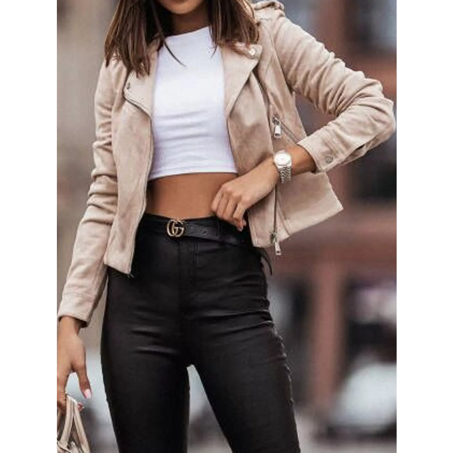 Asymmetrical Zipper Long Sleeve Jacket Apparel and Accessories