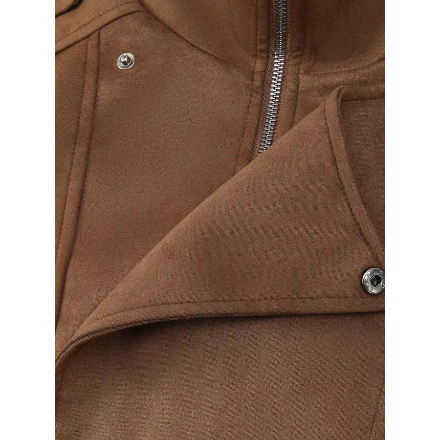 Asymmetrical Zipper Moto Jacket with Belt Detail Apparel and Accessories