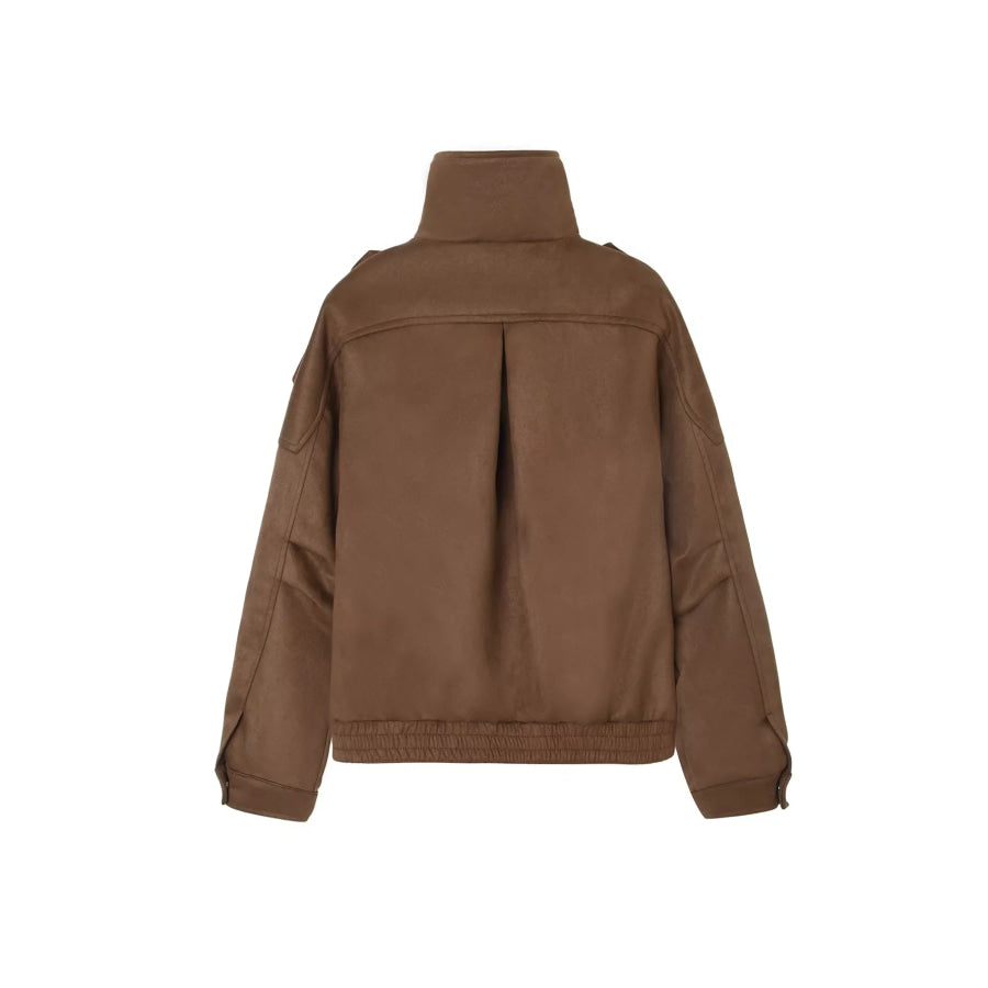 Asymmetrical Zipper Moto Jacket with Belt Detail Apparel and Accessories