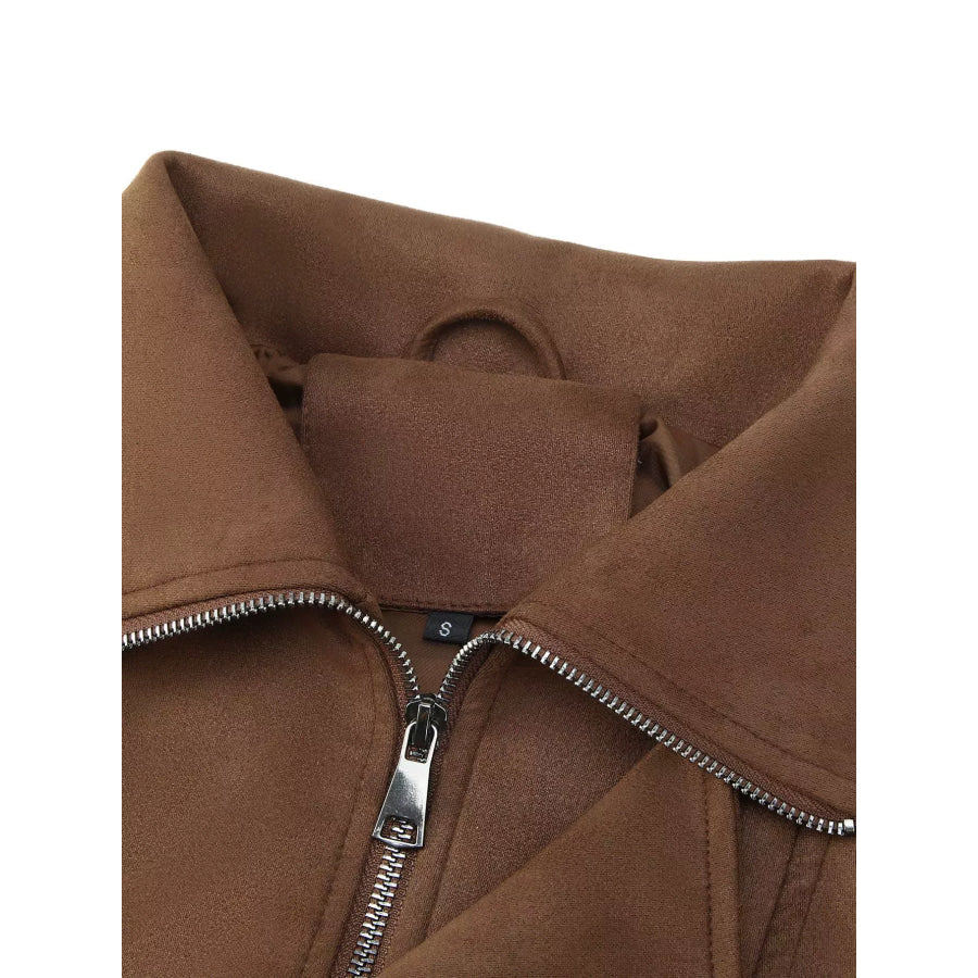 Asymmetrical Zipper Moto Jacket with Belt Detail Apparel and Accessories