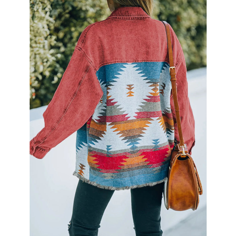 Aztec Print Button Up Jacket Strawberry / S Apparel and Accessories